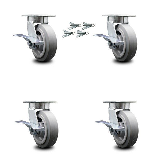 Service Caster 6 Inch Kingpinless Thermoplastic Wheel Caster Set with Brake and Swivel Lock SCC SCC-KP30S620-TPRRF-SLB-BSL-4 - main